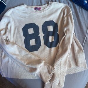 Edikted Cream Waffle Knit Sweatshirt with Black Number Print